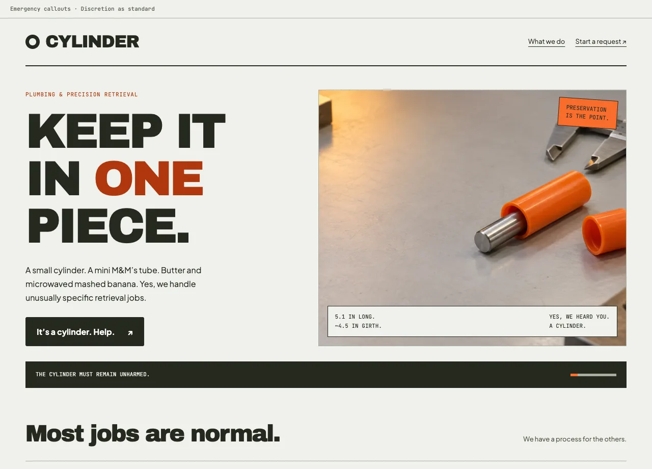 Cylinder fictional website design screenshot